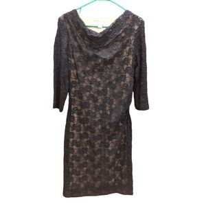 Coldwater Creek Black Lace 3/4 Sleeve Cocktail Dress Draped Neck Sz 10